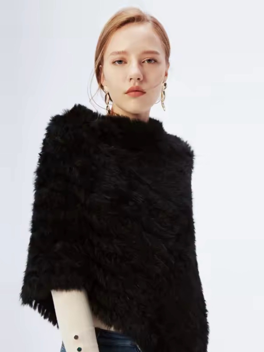 Luxury Chocolate Color Fur Shawl-100% Real Natural Fur Knitted Poncho(One Size)